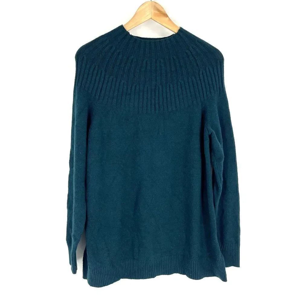 by Anthropologie Sweater Size Medium Womens Hunter Green Welford Tunic Knit Mock